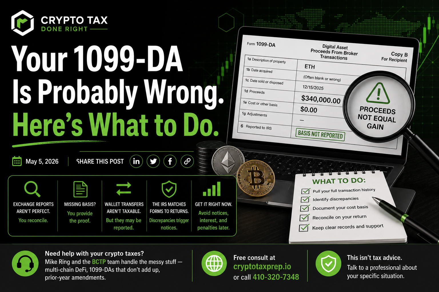 Crypto tax extension deadline October 15 with 1099-DA reconciliation checklist and calendar